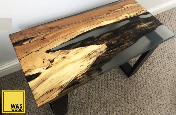 River run table created in a reusable container for resin pours